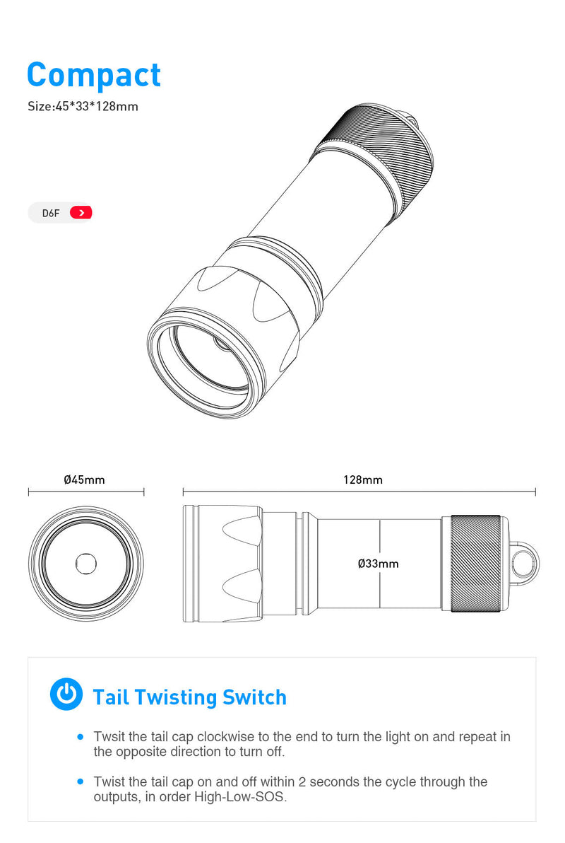 Divepro D6F 1050 lumen Twist Video/Photo Light